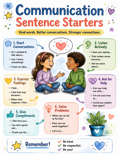 Communication Sentence Starters I Educational Poster I Classroom Decor
