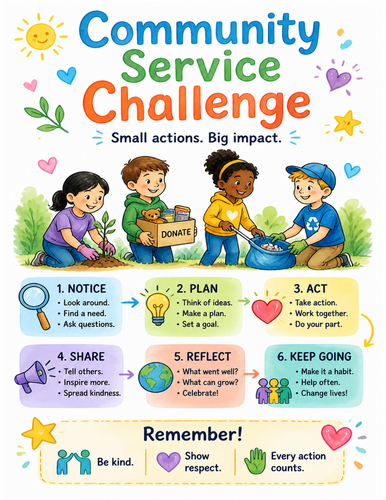 Community Service Challenge I Educational Poster I Classroom Decor