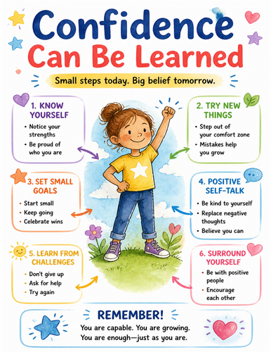 Confidence Can Be Learned I Educational Poster I Classroom Decor