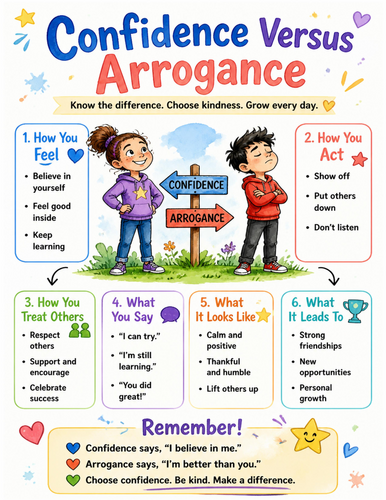 Confidence Versus Arrogance I Educational Poster I Classroom Decor