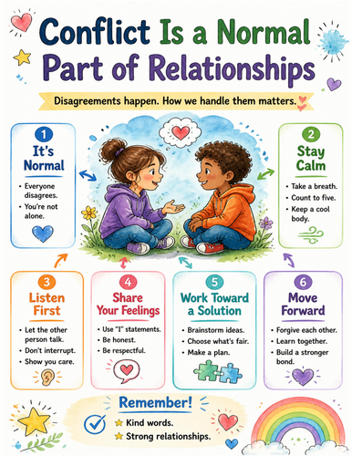 Conflict Is a Normal Part of Relationships I Educational Poster I Classroom Decor