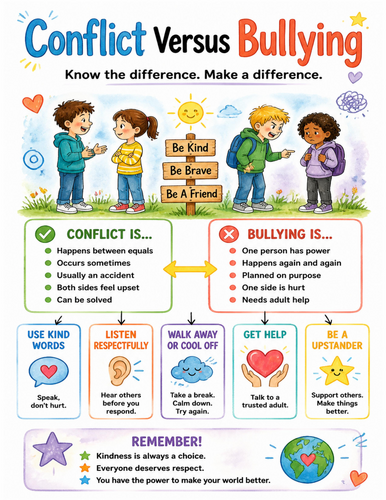 Conflict Versus Bullying I Educational Poster I Classroom Decor