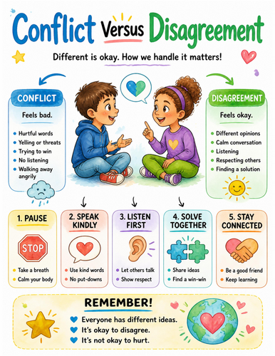 Conflict Versus Disagreement I Educational Poster I Classroom Decor