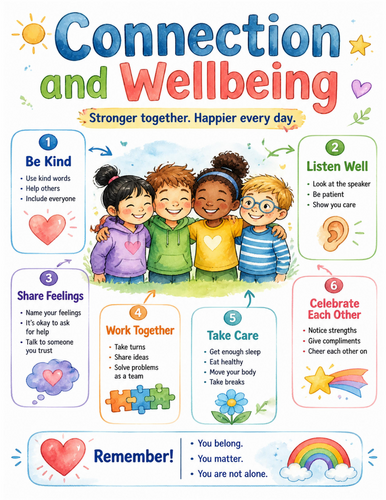 Connection and Wellbeing I Educational Poster I Classroom Decor