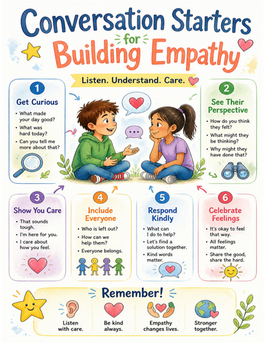 Conversation Starters for Building Empathy I Educational Poster I Classroom Decor