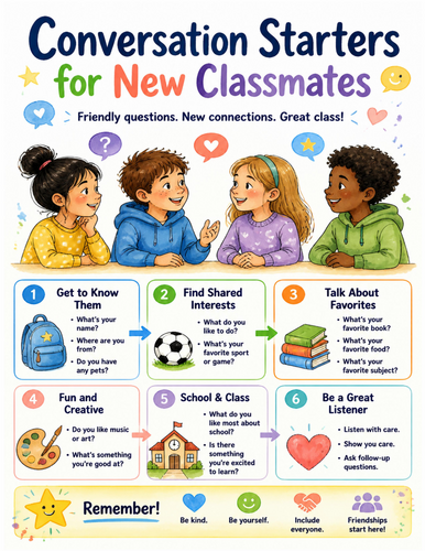 Conversation Starters for New Classmates I Educational Poster I Classroom Decor