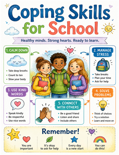Coping Skills for School I Educational Poster I Classroom Decor