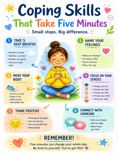 Coping Skills That Take Five Minutes I Educational Poster I Classroom Decor
