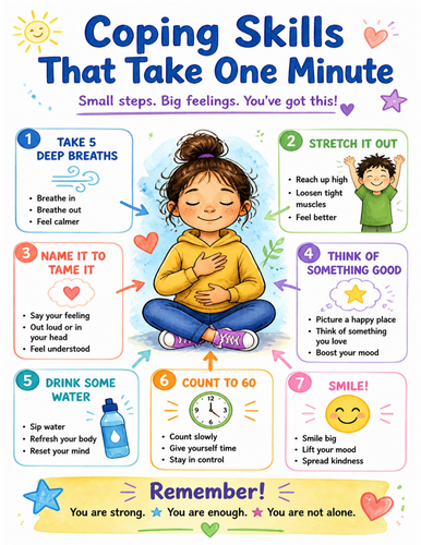 Coping Skills That Take One Minute I Educational Poster I Classroom Decor