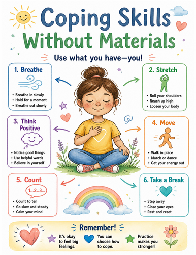 Coping Skills Without Materials I Educational Poster I Classroom Decor