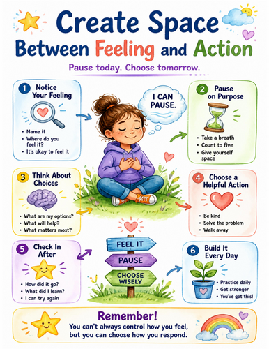 Create Space Between Feeling and Action I Educational Poster I Classroom Decor