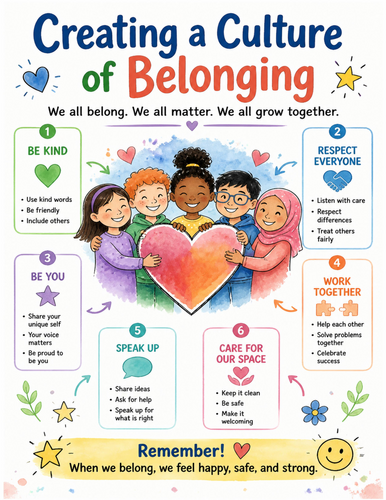 Creating a Culture of Belonging I Educational Poster I Classroom Decor