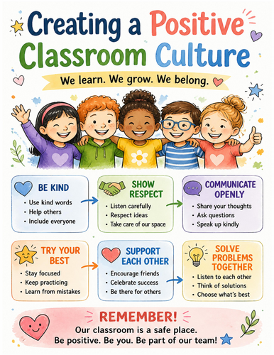 Creating a Positive Classroom Culture I Educational Poster I Classroom Decor