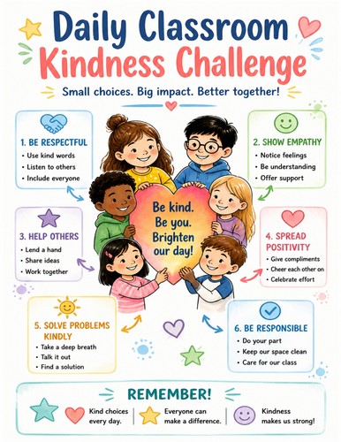 Daily Classroom Kindness Challenge I Educational Poster I Classroom Decor