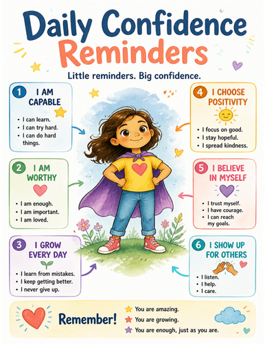 Daily Confidence Reminders I Educational Poster I Classroom Decor