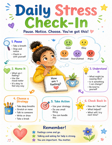 Daily Stress Check-In I Educational Poster I Classroom Decor