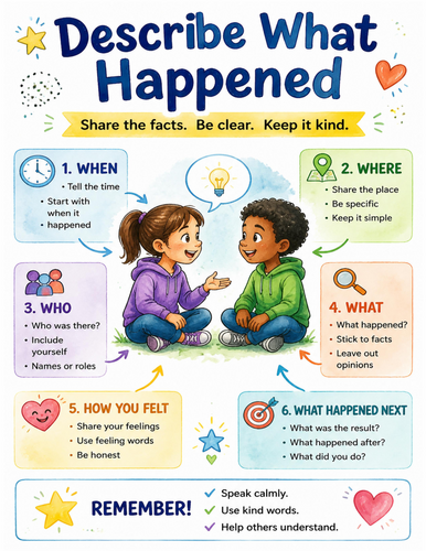 Describe What Happened I Educational Poster I Classroom Decor