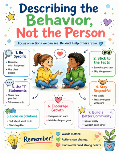 Describing the Behavior, Not the Person I Educational Poster I Classroom Decor