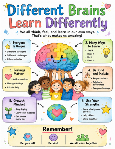 Different Brains Learn Differently I Educational Poster I Classroom Decor