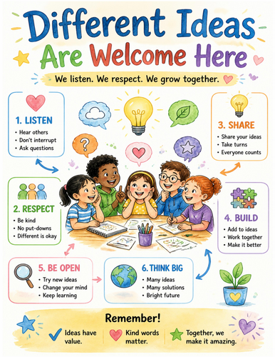 Different Ideas Are Welcome Here I Educational Poster I Classroom Decor