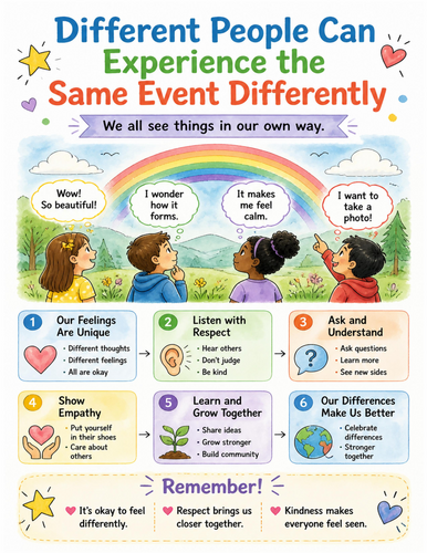 Different People Can Experience the Same Event Differently I Educational Poster I Classroom Decor