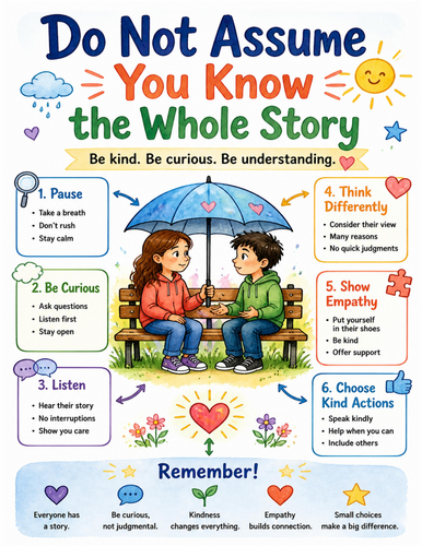 Do Not Assume You Know the Whole Story I Educational Poster I Classroom Decor