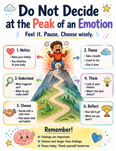 Do Not Decide at the Peak of an Emotion I Educational Poster I Classroom Decor