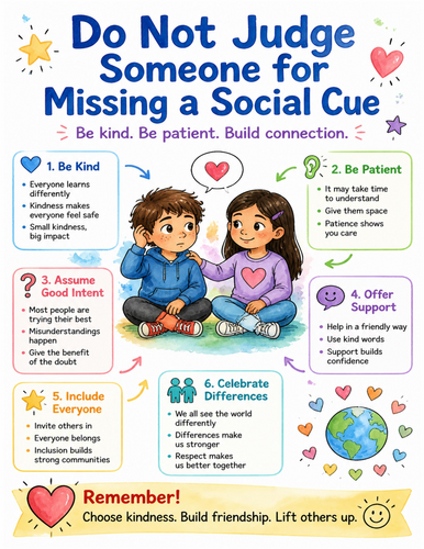 Do Not Judge Someone for Missing a Social Cue I Educational Poster I Classroom Decor
