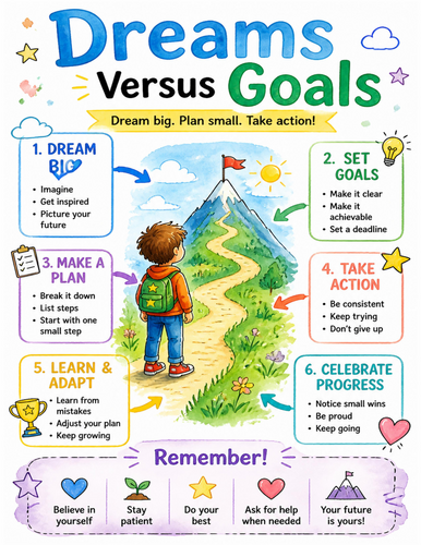 Dreams Versus Goals I Educational Poster I Classroom Decor