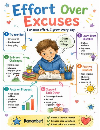Effort Over Excuses I Educational Poster I Classroom Decor
