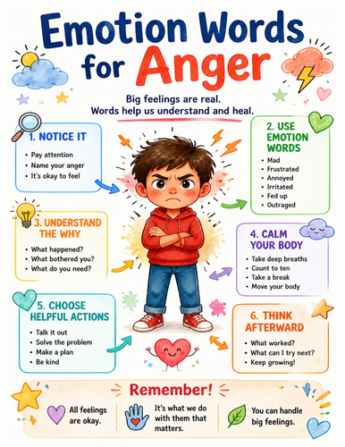 Emotion Words for Anger I Educational Poster I Classroom Decor