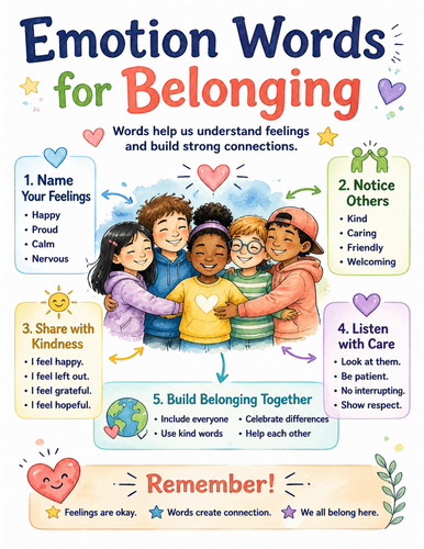 Emotion Words for Belonging I Educational Poster I Classroom Decor