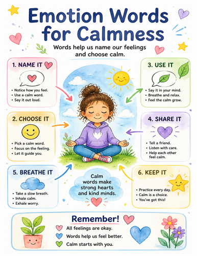 Emotion Words for Calmness I Educational Poster I Classroom Decor