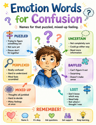 Emotion Words for Confusion I Educational Poster I Classroom Decor