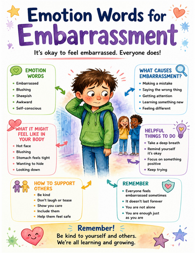 Emotion Words for Embarrassment I Educational Poster I Classroom Decor