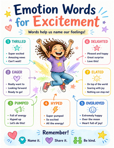 Emotion Words for Excitement I Educational Poster I Classroom Decor
