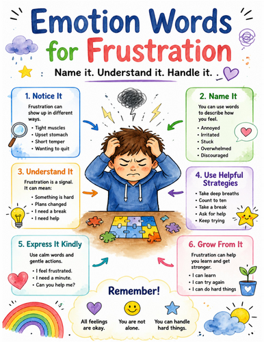 Emotion Words for Frustration I Educational Poster I Classroom Decor