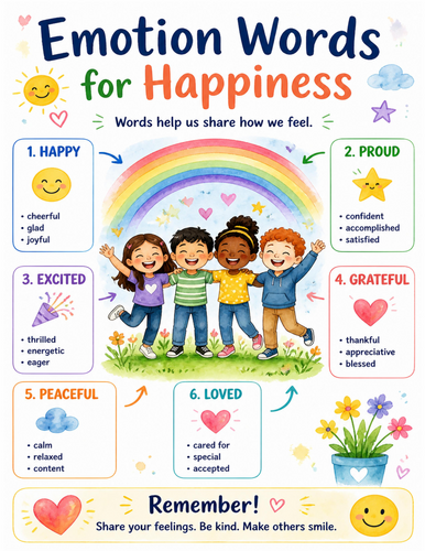 Emotion Words for Happiness I Educational Poster I Classroom Decor