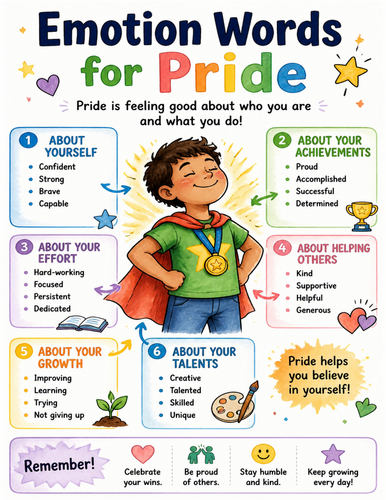 Emotion Words for Pride I Educational Poster I Classroom Decor