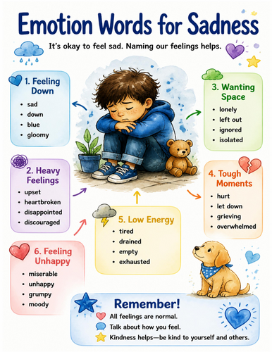 Emotion Words for Sadness I Educational Poster I Classroom Decor