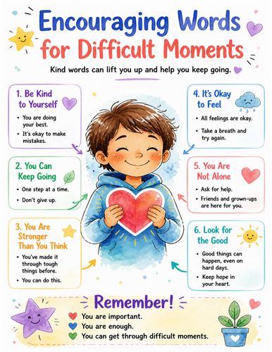Encouraging Words for Difficult Moments I Educational Poster I Classroom Decor