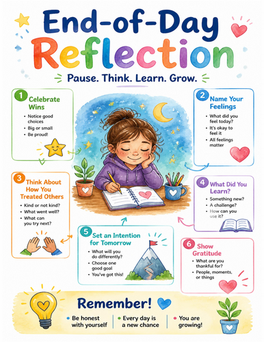 End-of-Day Reflection I Educational Poster I Classroom Decor