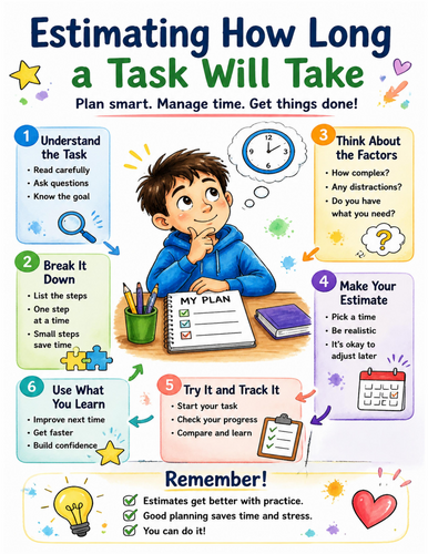 Estimating How Long a Task Will Take I Educational Poster I Classroom Decor