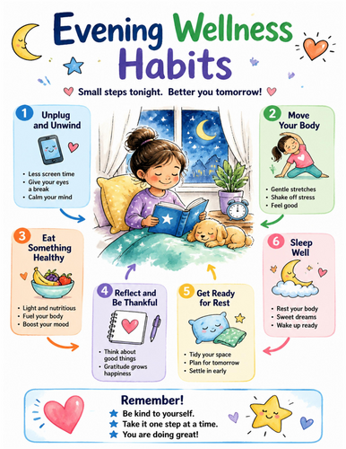 Evening Wellness Habits I Educational Poster I Classroom Decor
