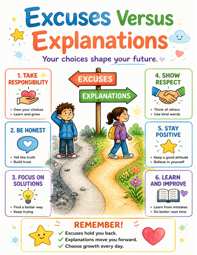 Excuses Versus Explanations I Educational Poster I Classroom Decor