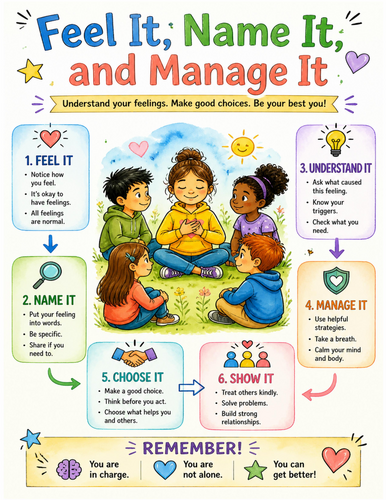 Feel It, Name It, and Manage It I Educational Poster I Classroom Decor