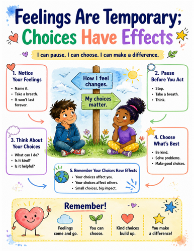 Feelings Are Temporary; Choices Have Effects I Educational Poster I Classroom Decor