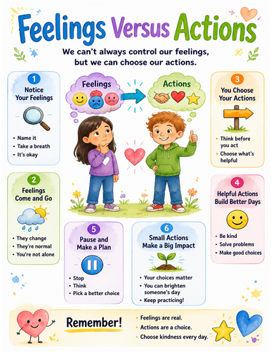 Feelings Versus Actions I Educational Poster I Classroom Decor