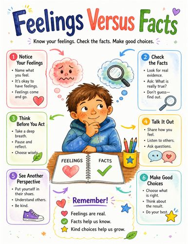 Feelings Versus Facts I Educational Poster I Classroom Decor