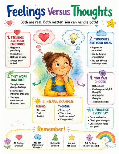 Feelings Versus Thoughts I Educational Poster I Classroom Decor